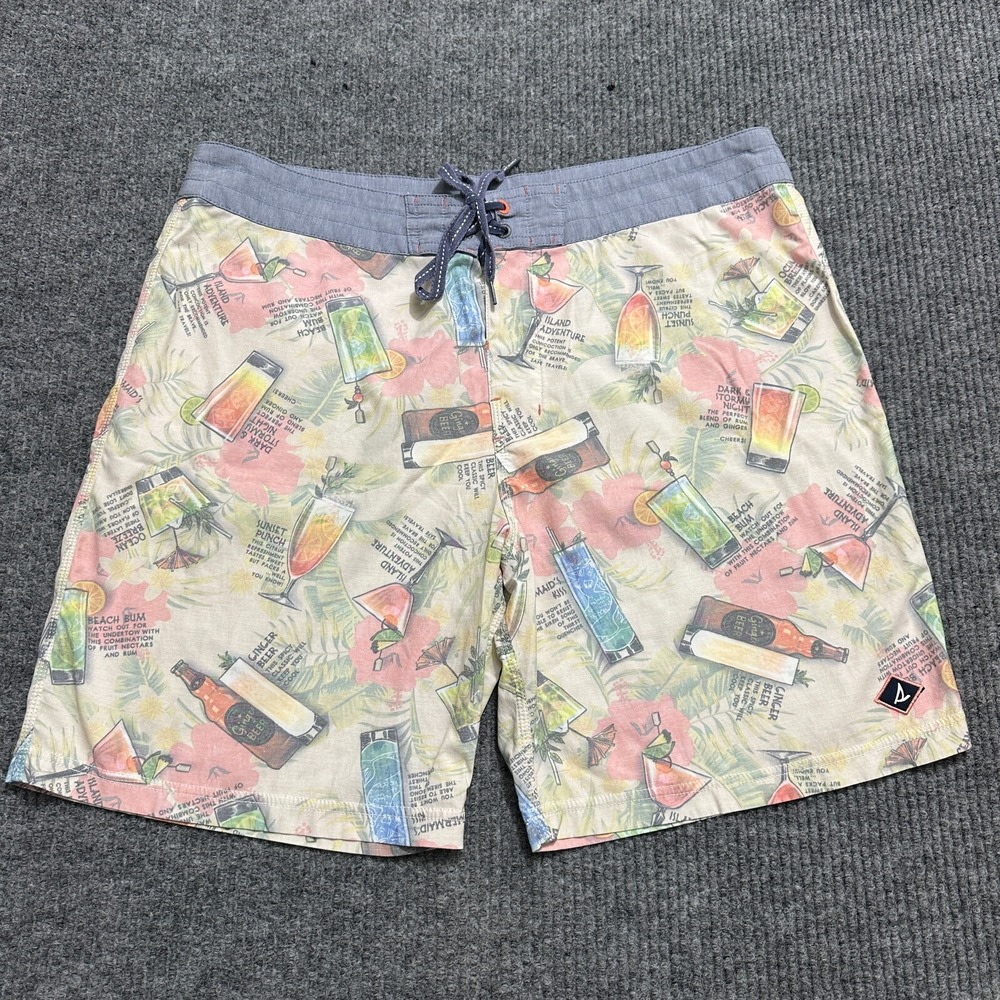 Sperry‎ Mens Board Shorts Size 38 Multicolor Cocktails Pull On Drawstring